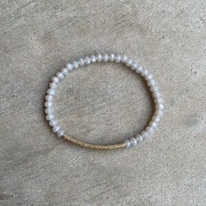 Grey Beaded Bracelet With Gold Band